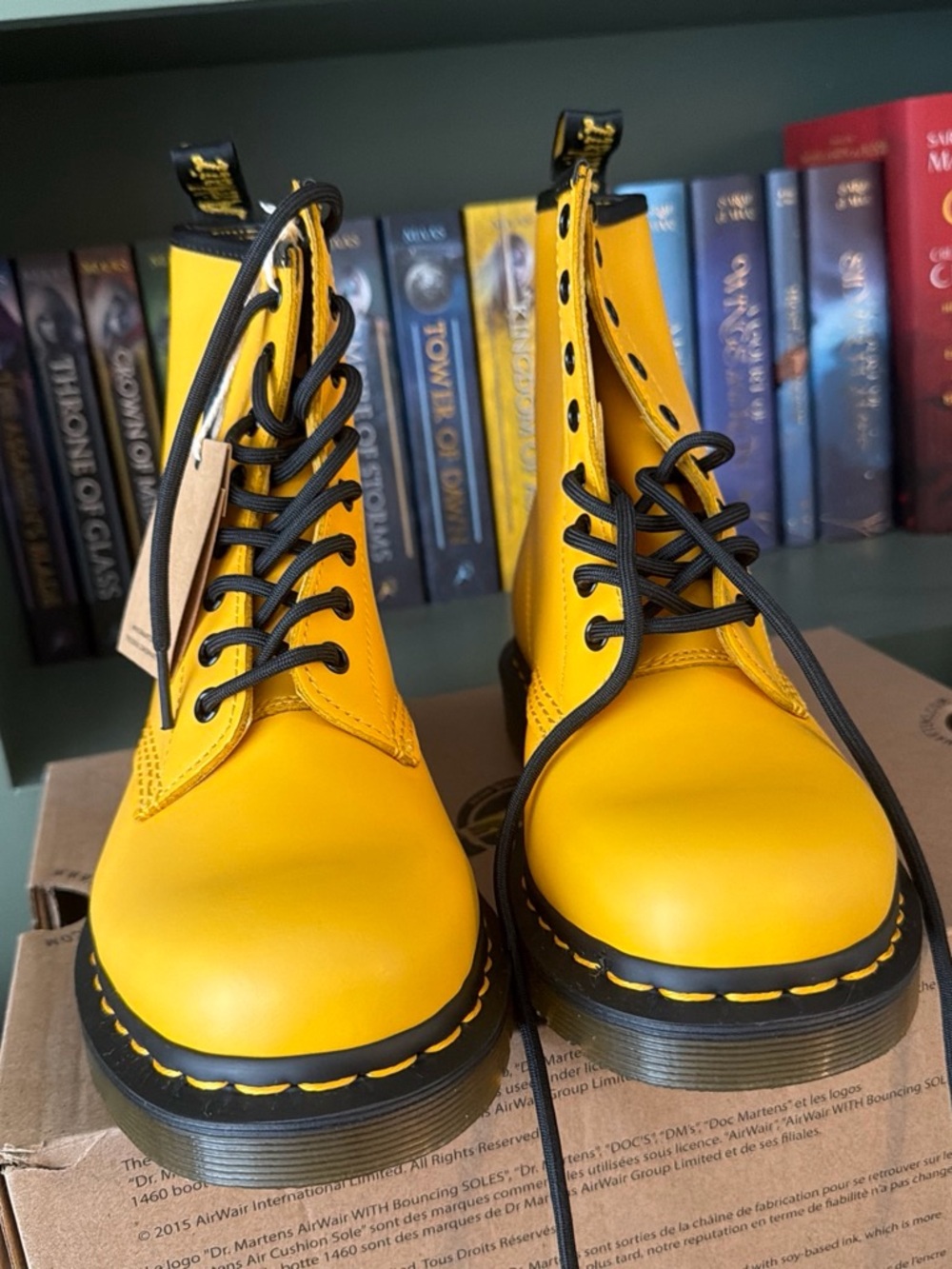 Dr. Martens Bright Yellow Leather Lace-Up Boots with Black Trim